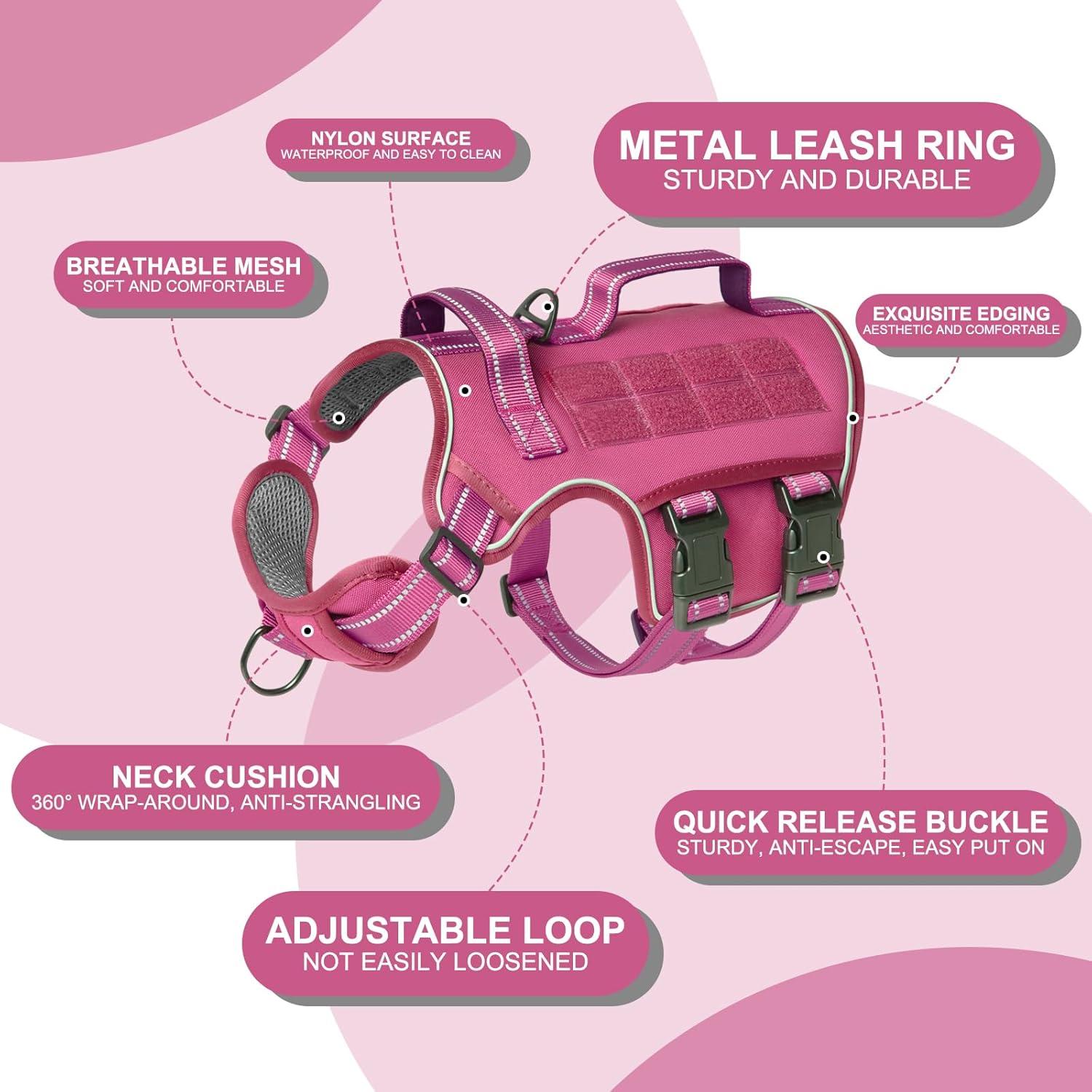 Arnés Táctico para Perros Grandes RunFido Rosa Ajustable