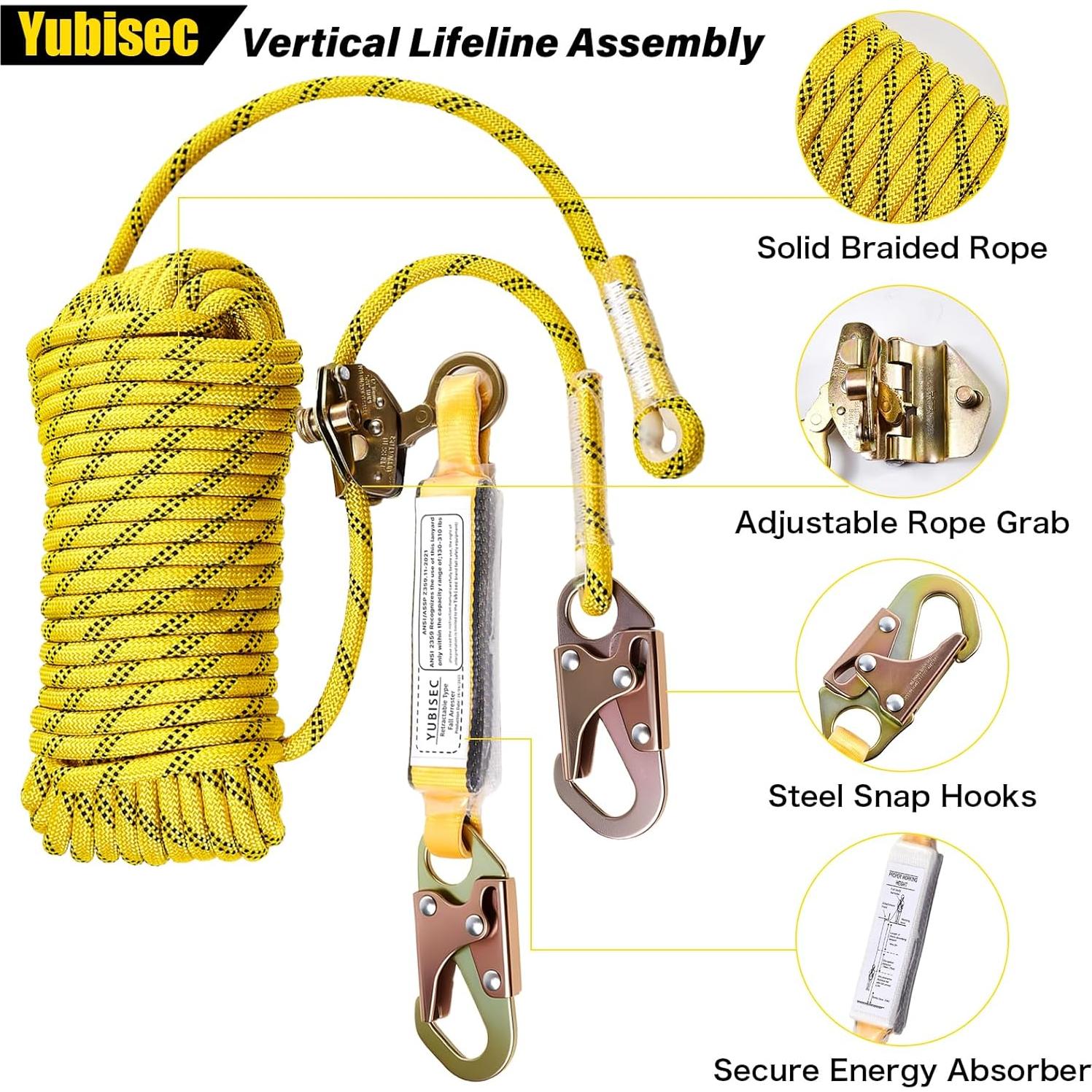 Arnés de Cuerda de Seguridad Yubisec 30m con Absorbedor de Choque