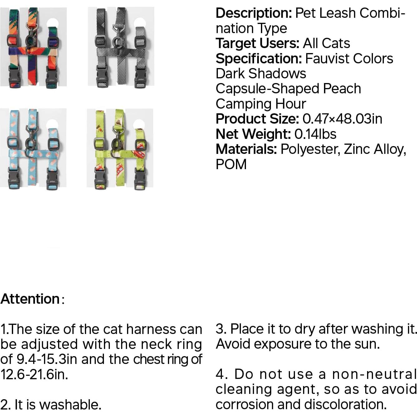 Conjunto Arnés y Correa Pidan XL para Gatos Grandes Multicolor