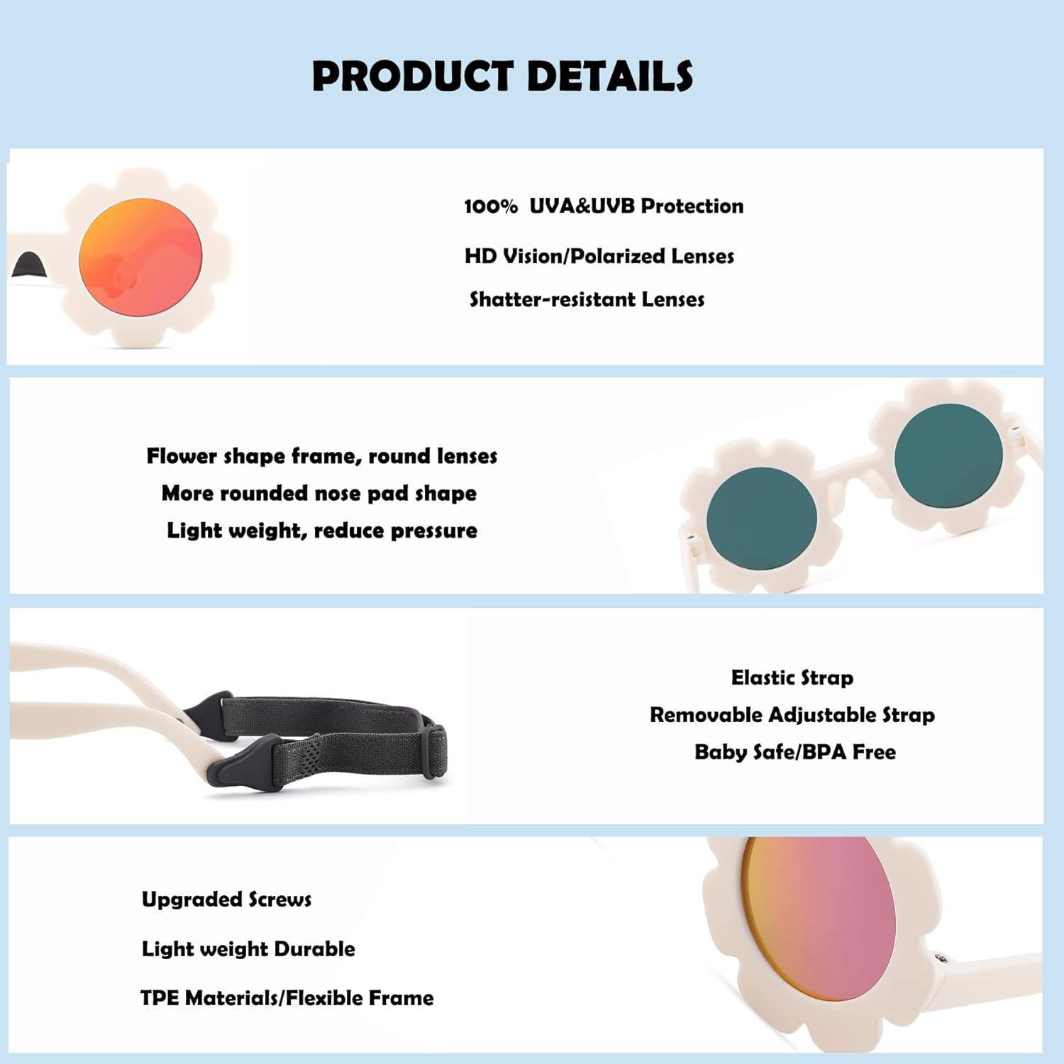 Gafas de sol polarizadas Bouryo para bebés 0-24 meses