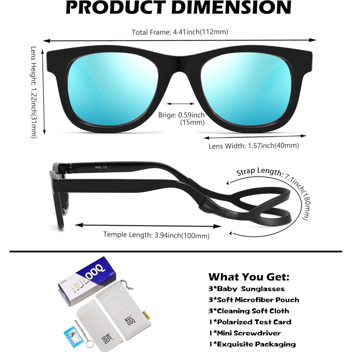 Gafas de Sol Polarizadas NULOOQ para Bebés - Paquete de 3