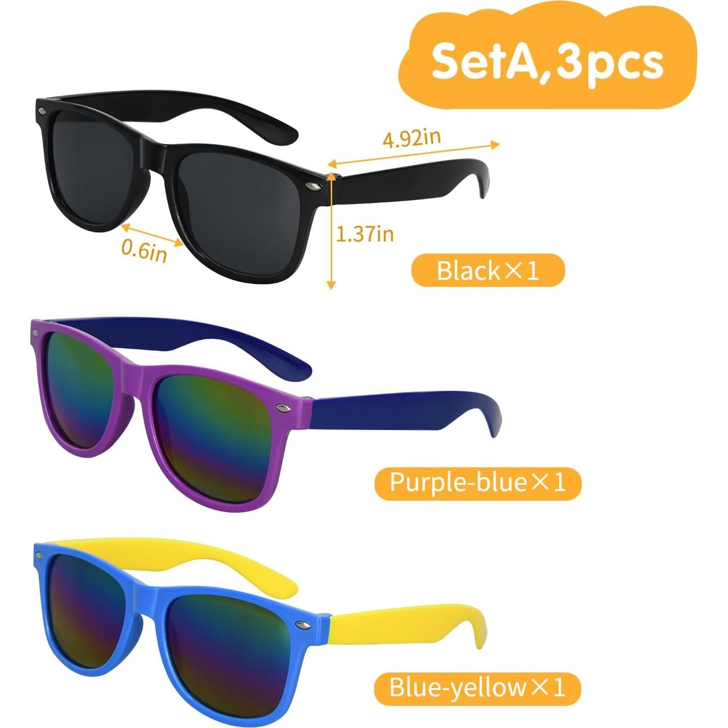 Set de Gafas de Sol para Niños 3 Piezas - Color Negro/Espejo