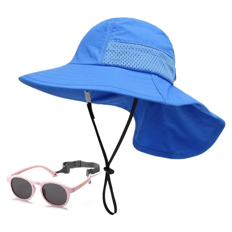 Sombrero de sol para bebé azul con gafas UPF 50+ 3-24 meses