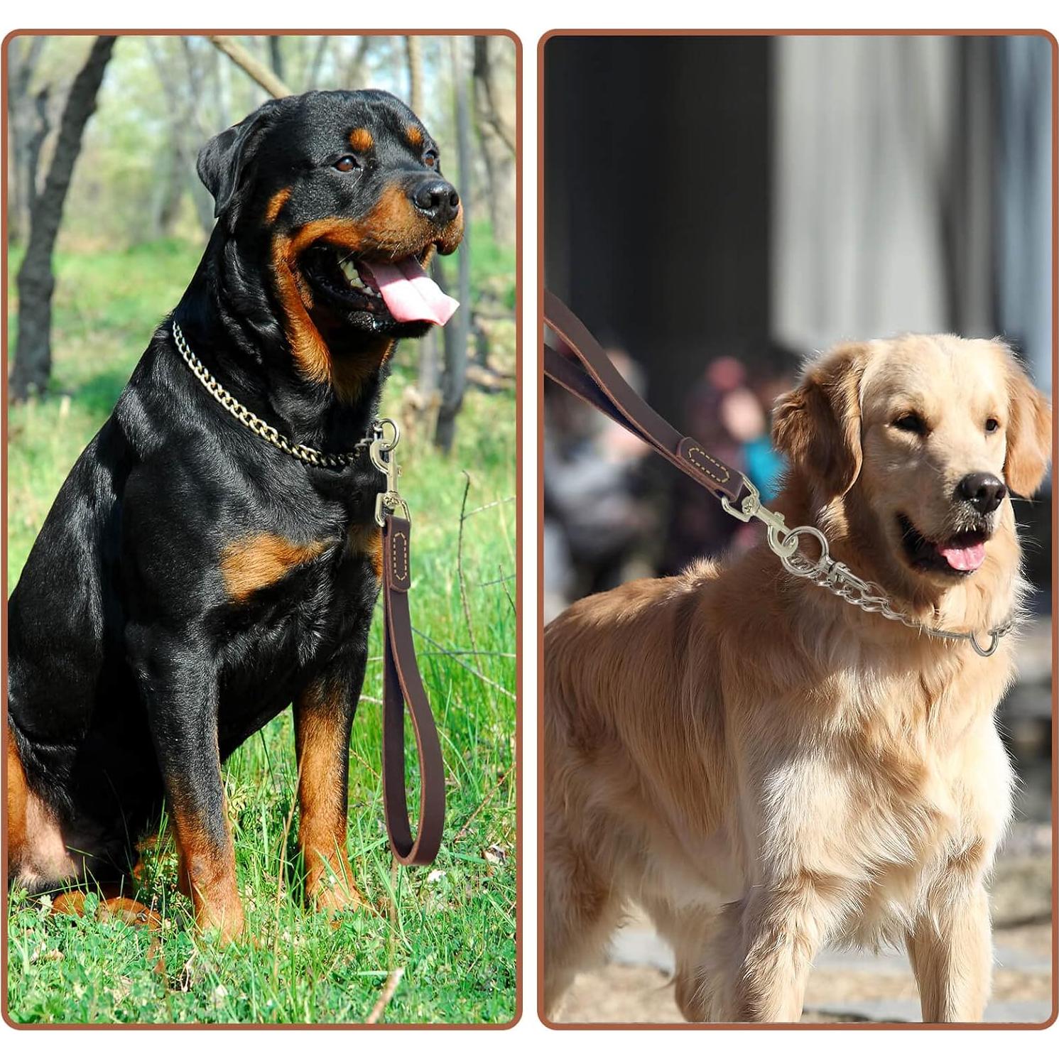 Correa corta de perro HONGSAGE de cuero 30.48 cm con gancho 360°