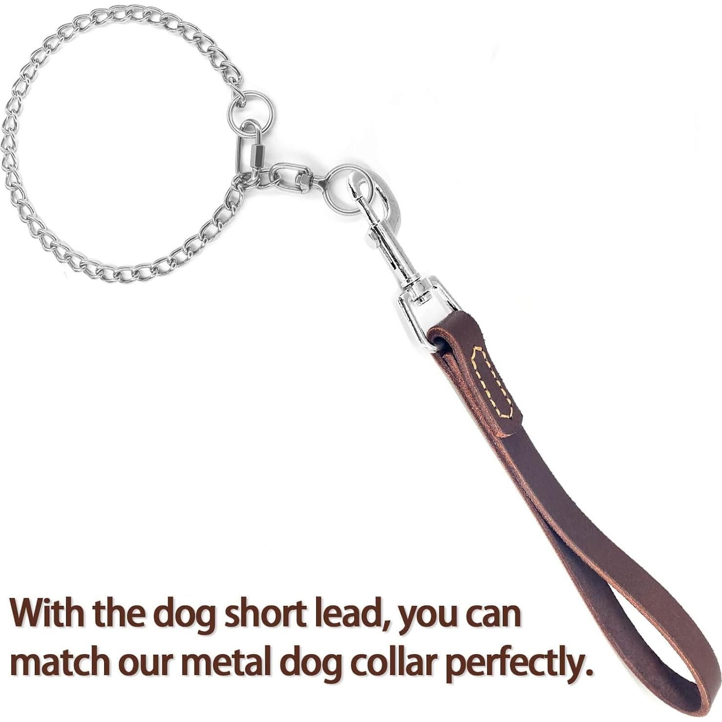 Correa corta de perro HONGSAGE de cuero 30.48 cm con gancho 360°