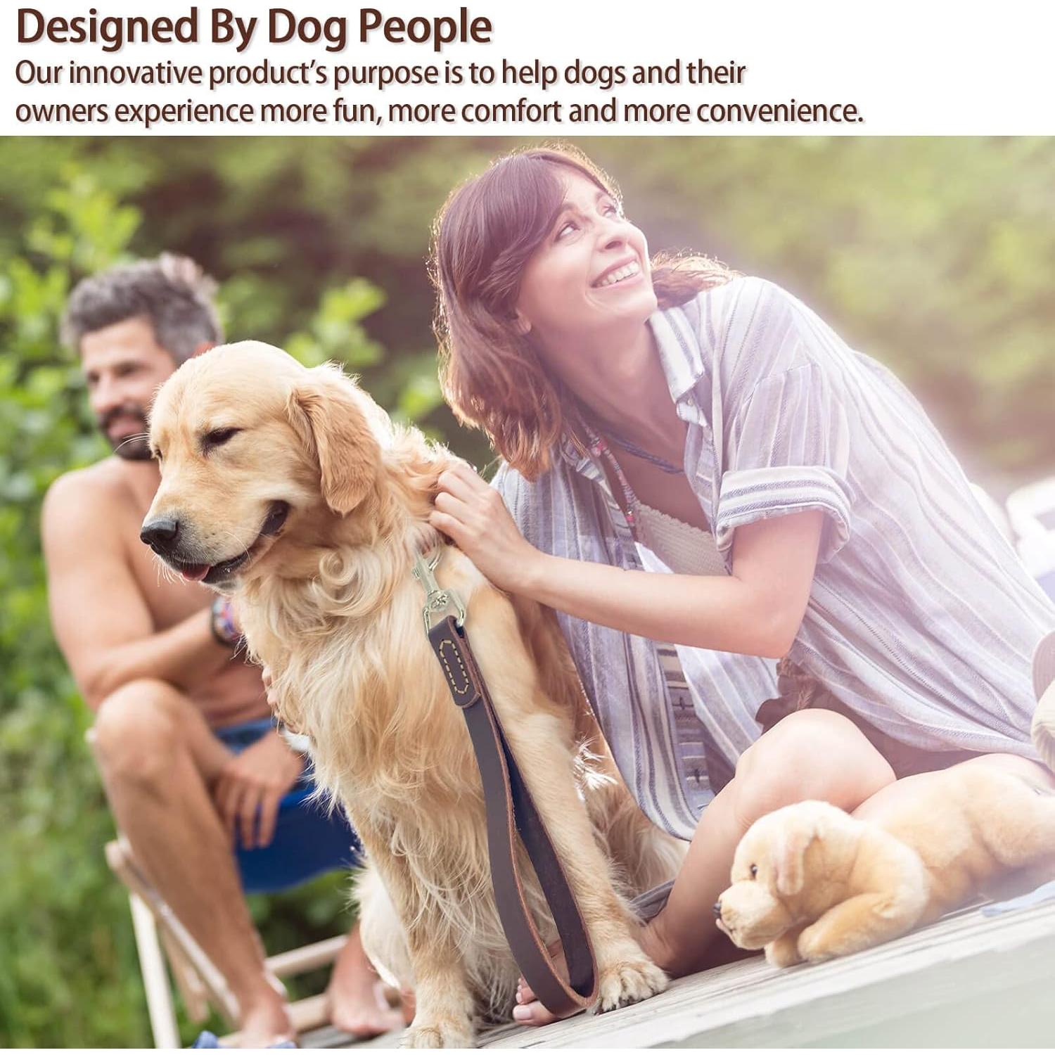 Correa corta de perro HONGSAGE de cuero 30.48 cm con gancho 360°