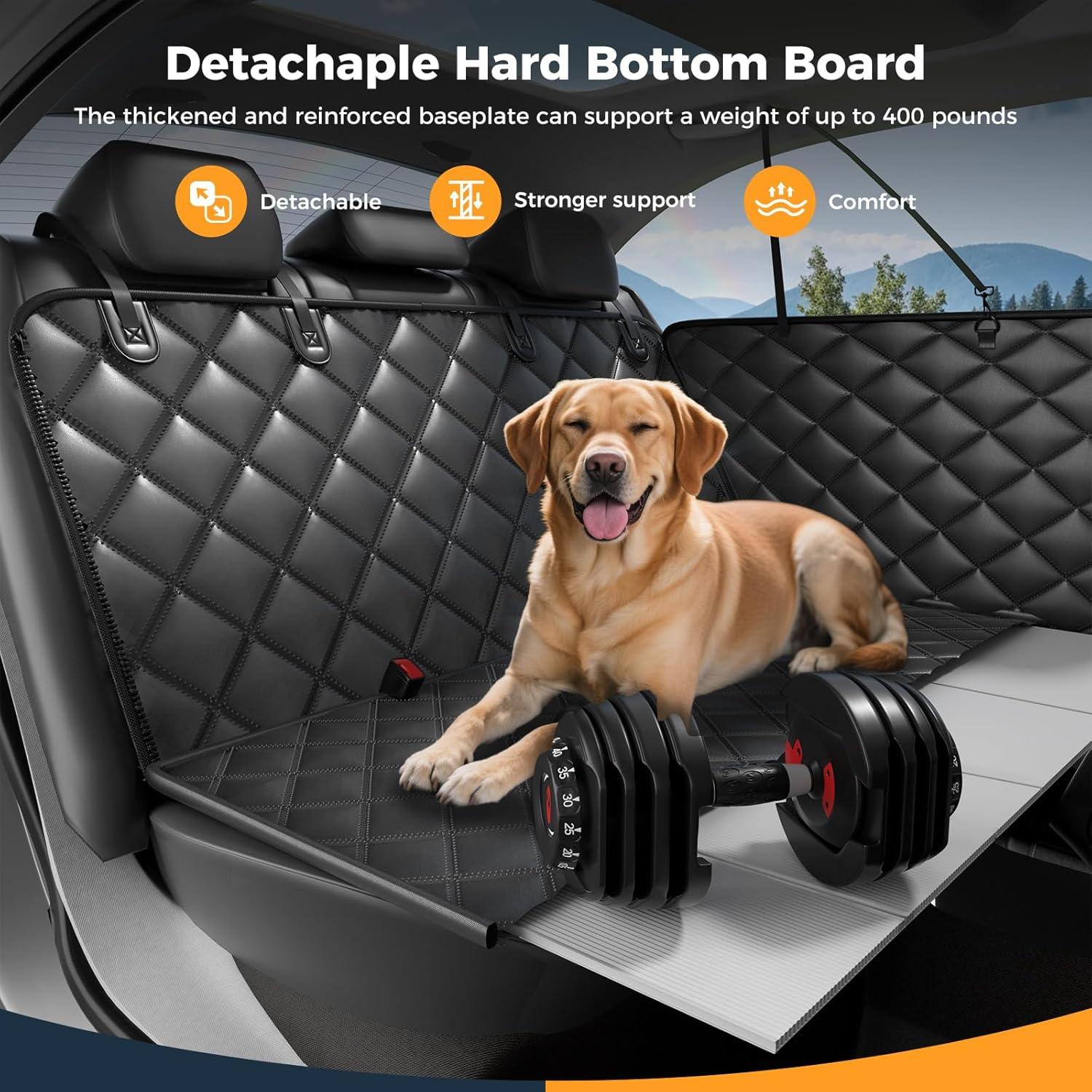 Dog Car Seat Cover for Back Seat, Hard Bottom Back Seat Extender for Dogs - Supports 400lbs, 2025 New Waterproof, Scratch Resistant, Anti Slip Portable Dog Hammock,Suitable for Cars, SUVs and Trucks