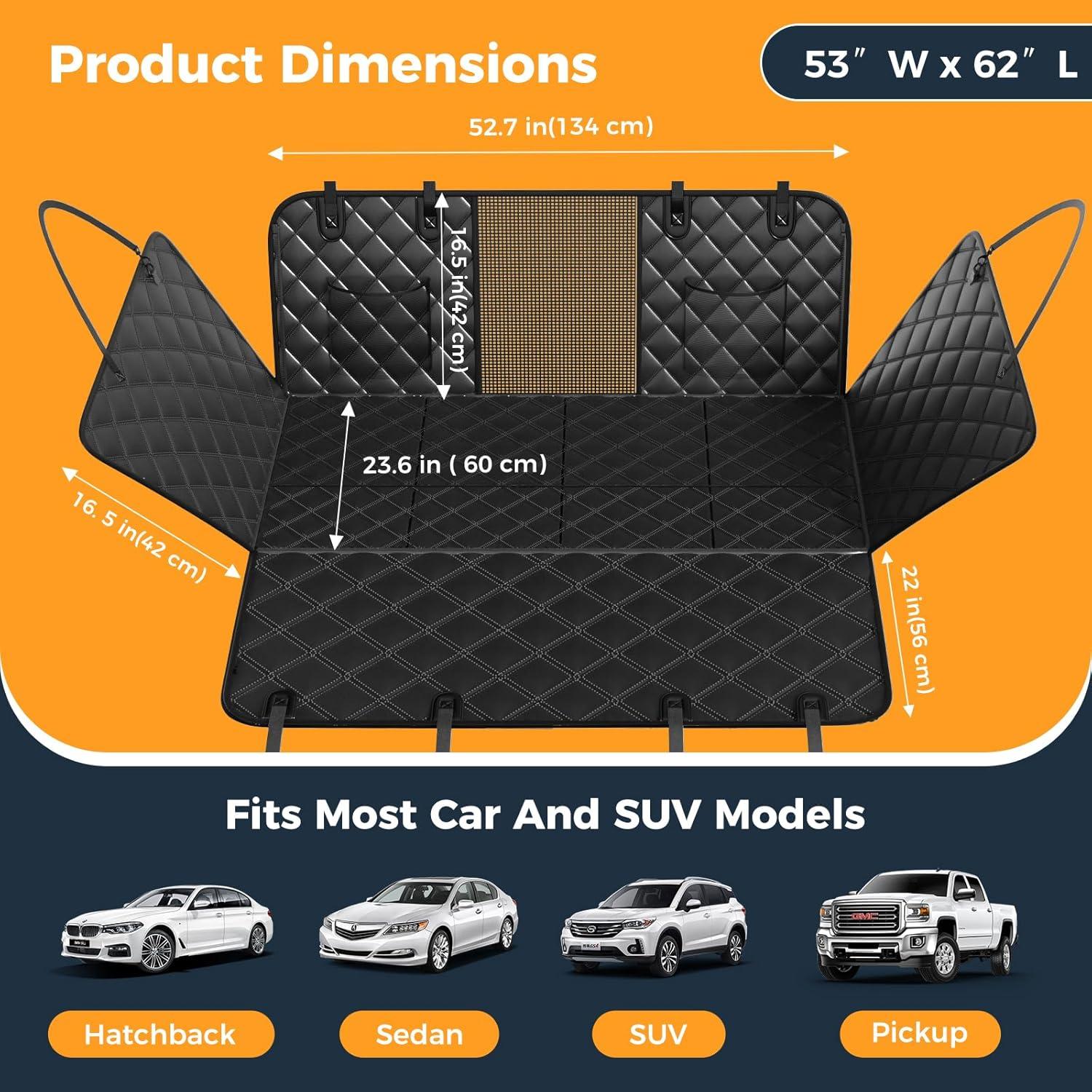 Dog Car Seat Cover for Back Seat, Hard Bottom Back Seat Extender for Dogs - Supports 400lbs, 2025 New Waterproof, Scratch Resistant, Anti Slip Portable Dog Hammock,Suitable for Cars, SUVs and Trucks