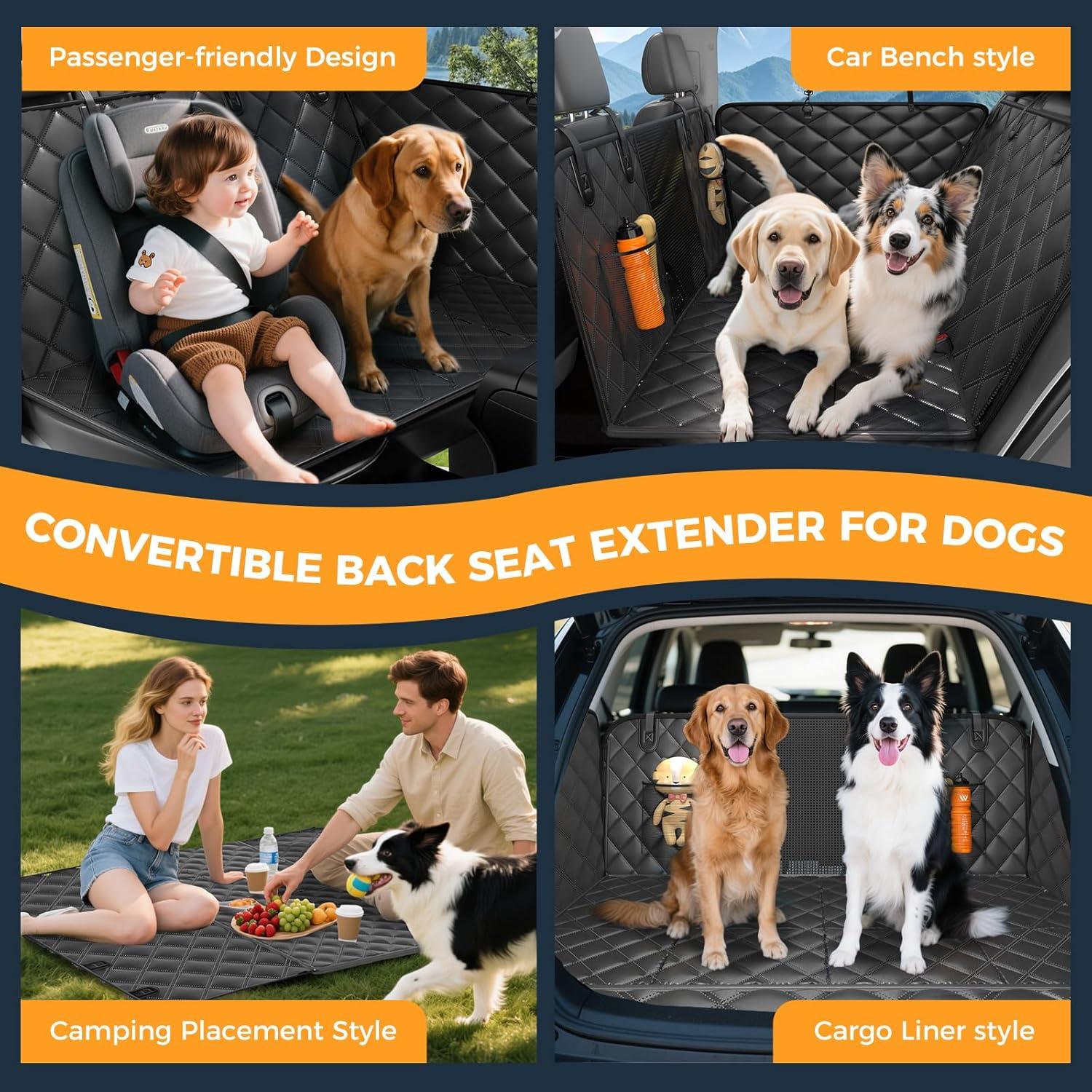 Dog Car Seat Cover for Back Seat, Hard Bottom Back Seat Extender for Dogs - Supports 400lbs, 2025 New Waterproof, Scratch Resistant, Anti Slip Portable Dog Hammock,Suitable for Cars, SUVs and Trucks