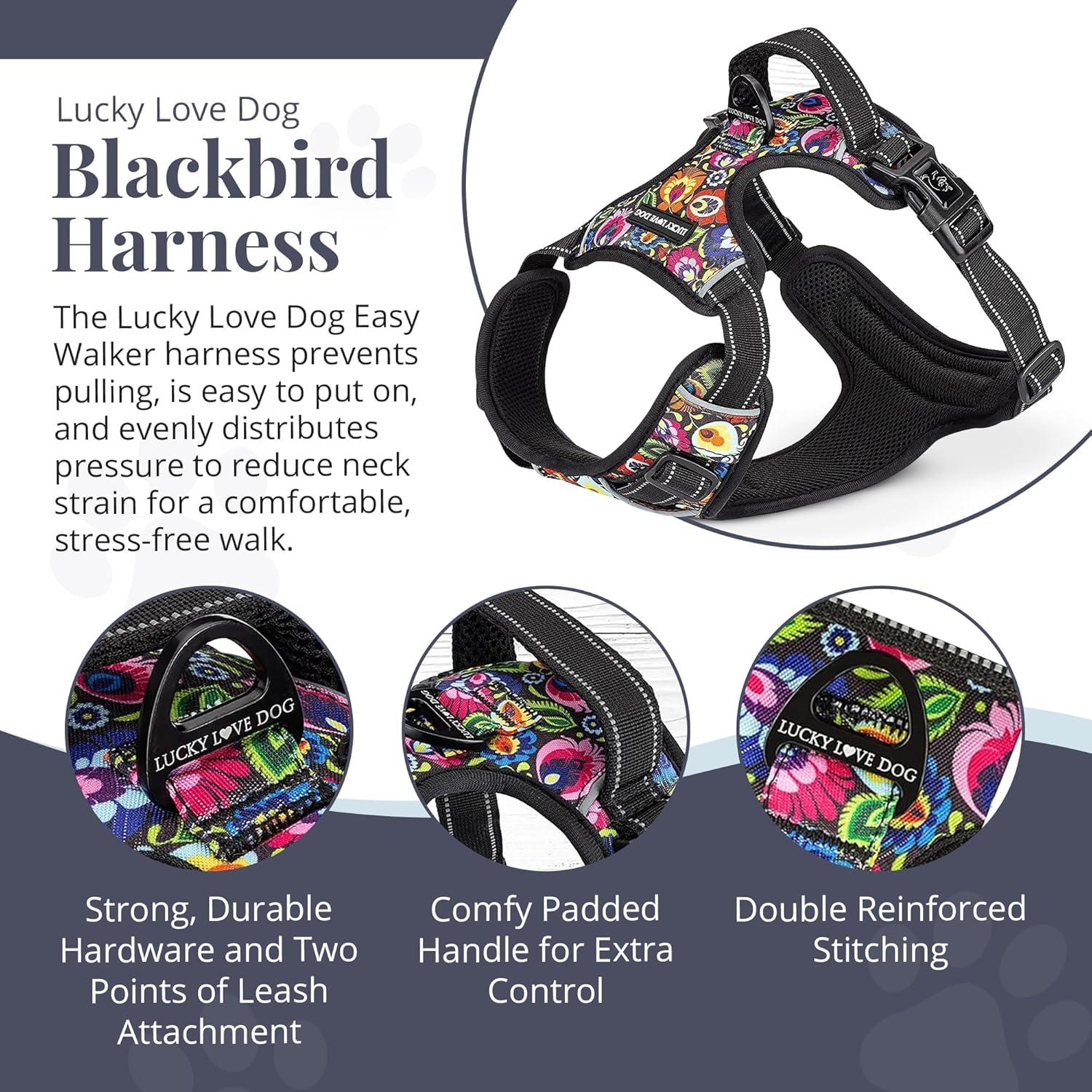 Arnés para Perros Lucky Love Ajustable No Pull Mediano Blackbird