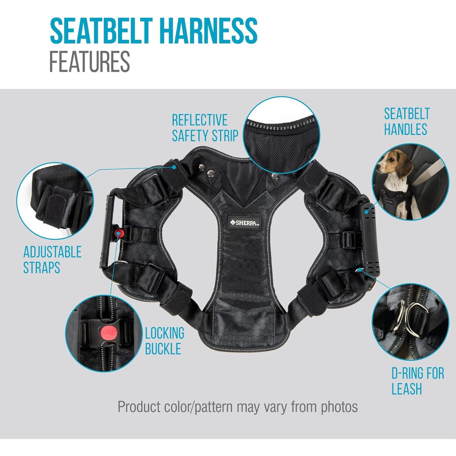 Arnés de Perro de Seguridad Sherpa - Grande, Negro, Probado en Choques