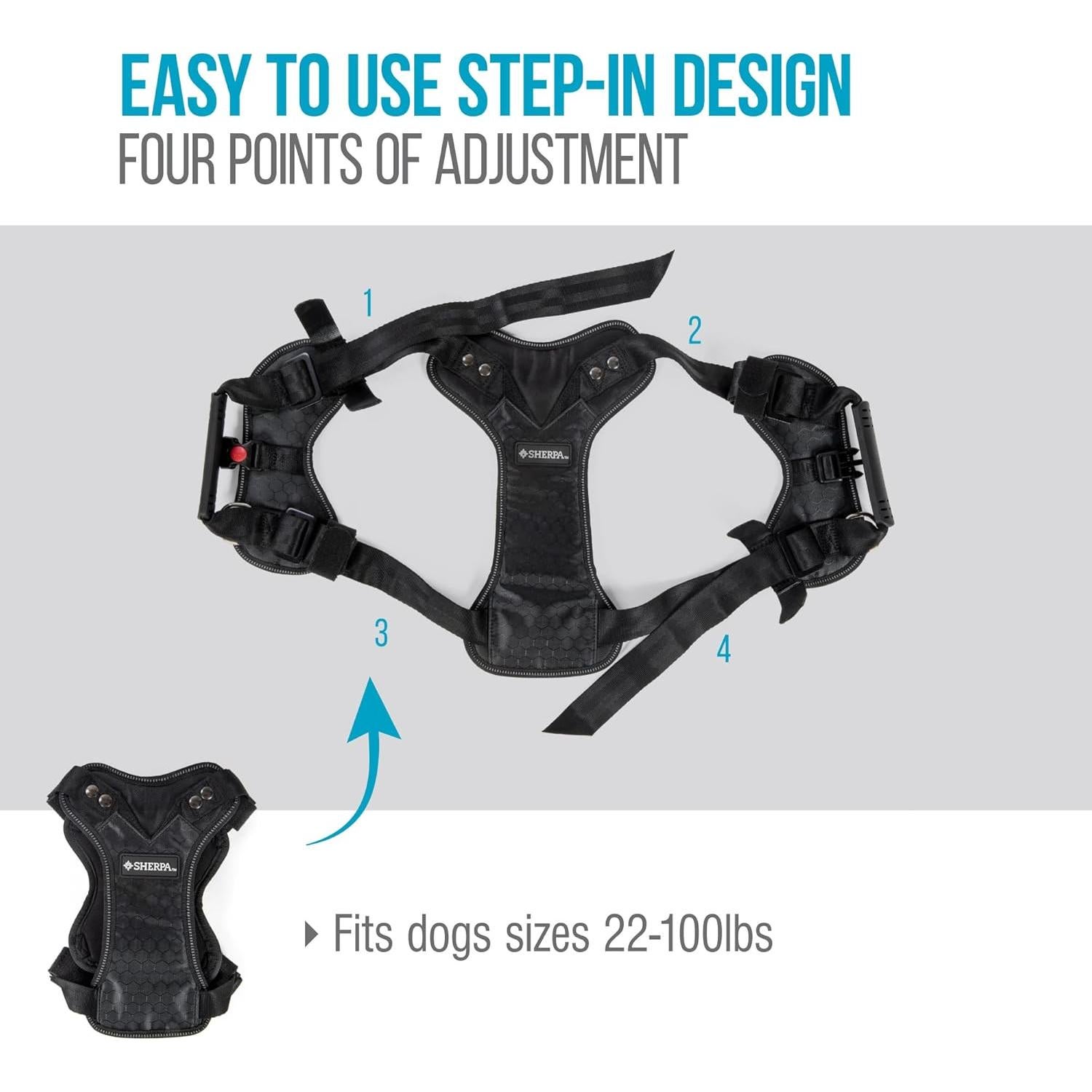 Arnés de Perro de Seguridad Sherpa - Grande, Negro, Probado en Choques