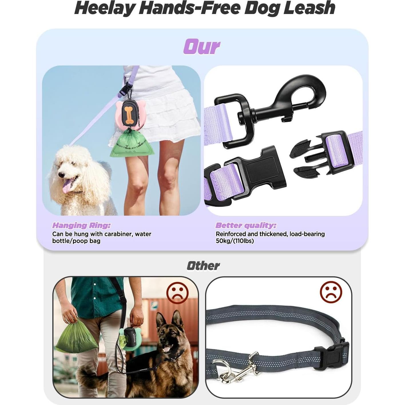 Correa Manos Libres para Perros Heelay 2.5m Ajustable Morado