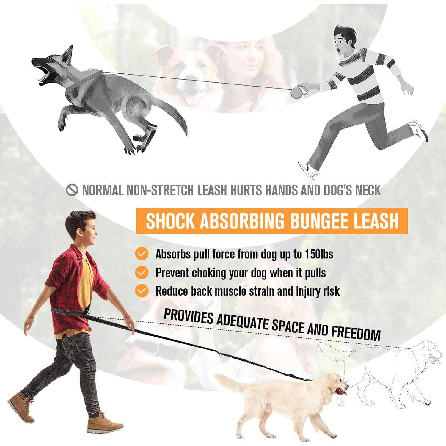 Correa de Perro Elástica TUAHOO 2 en 1 Ajustable 1.92 a 2.95 m