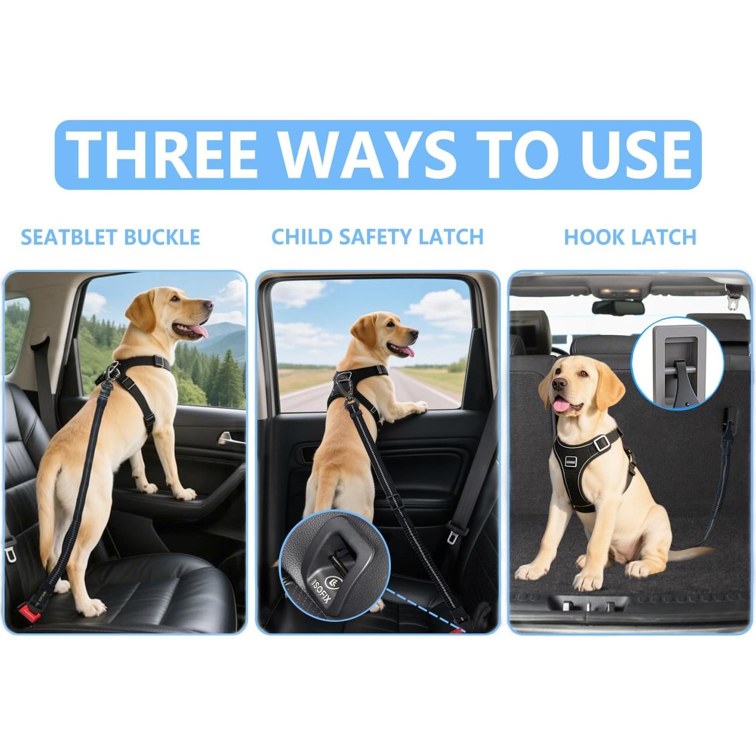 Cinturón de Seguridad para Perros TRIPOLACO Ajustable 3 en 1