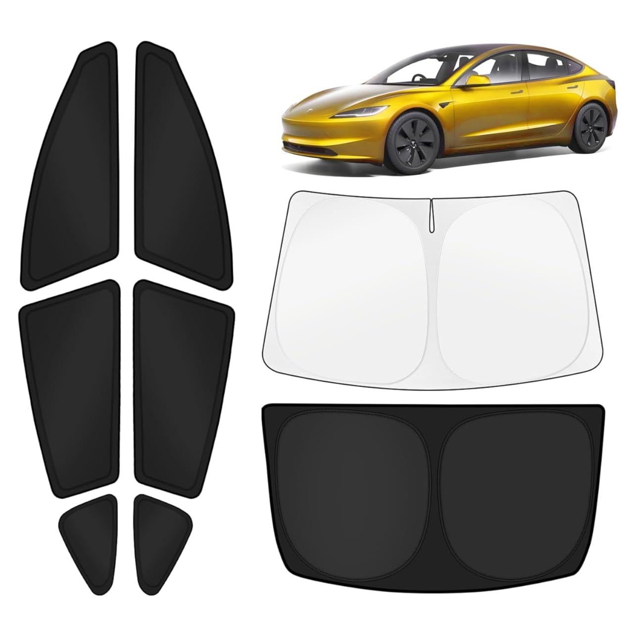 KUST Car Window Shades for Tesla Model 3 Highland 2024-2025 2026 Windshield Sun Shade Side Window Cover UV Block Privacy Protection Model 3 Accessories Foldable Front Rear Full Set 8PCS