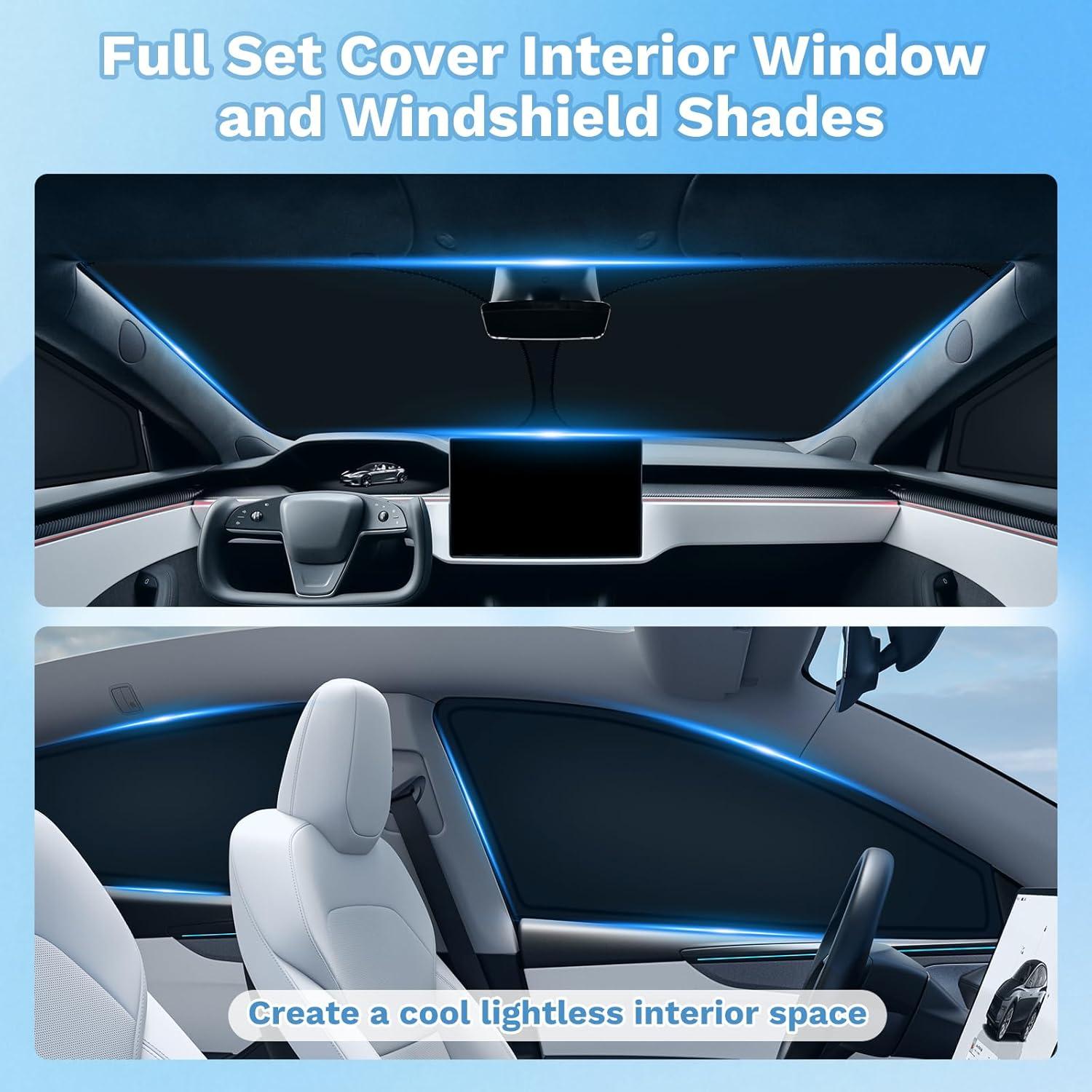 KUST Car Window Shades for Tesla Model 3 Highland 2024-2025 2026 Windshield Sun Shade Side Window Cover UV Block Privacy Protection Model 3 Accessories Foldable Front Rear Full Set 8PCS