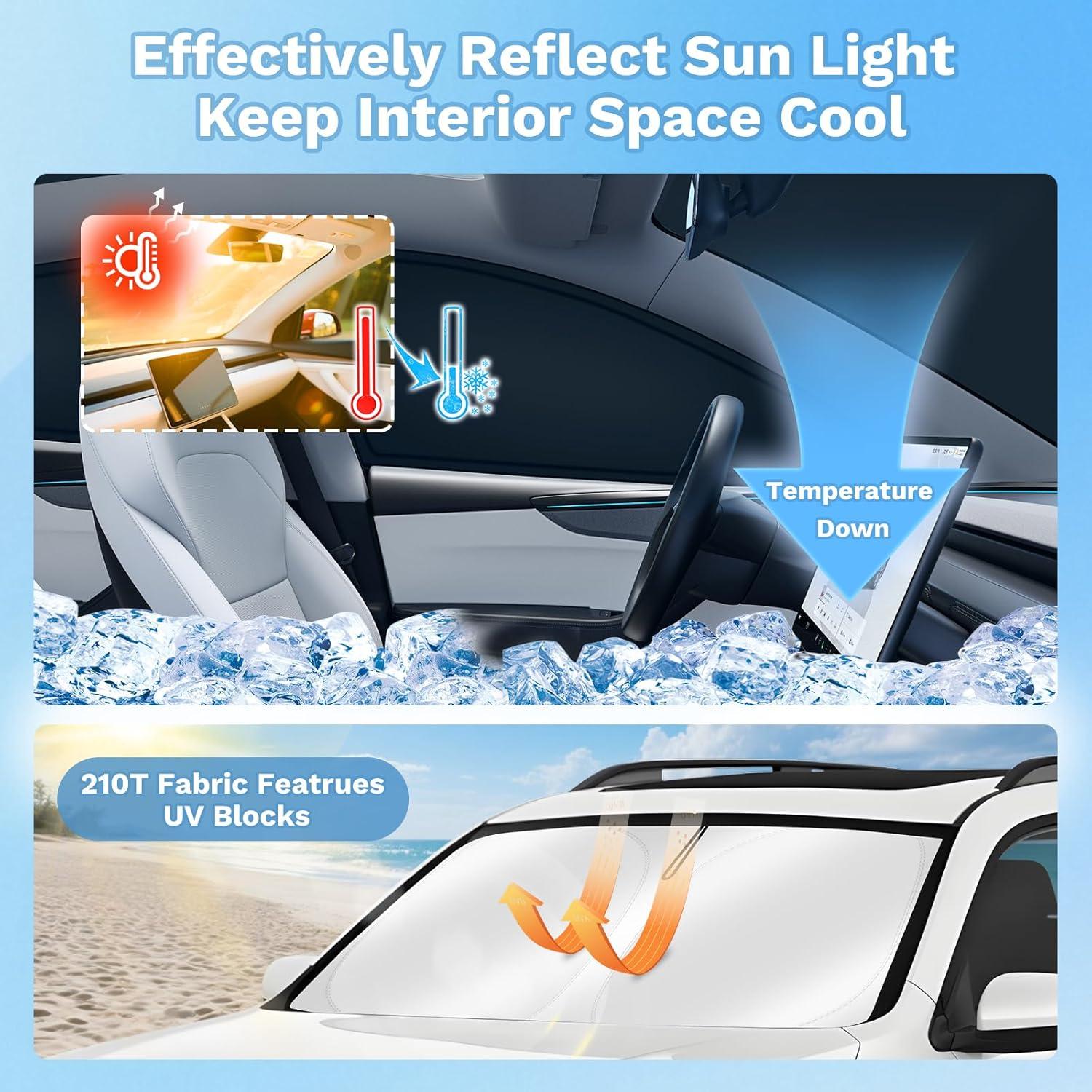 KUST Car Window Shades for Tesla Model 3 Highland 2024-2025 2026 Windshield Sun Shade Side Window Cover UV Block Privacy Protection Model 3 Accessories Foldable Front Rear Full Set 8PCS