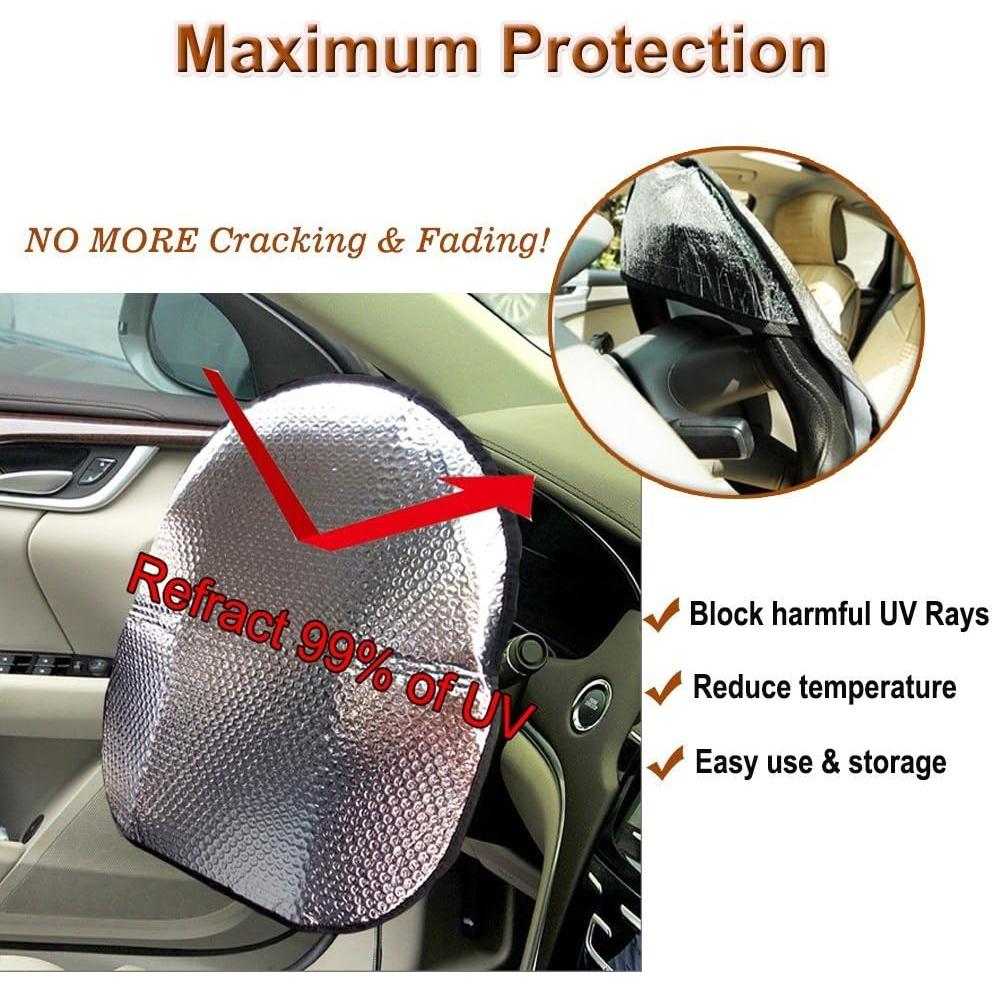 Big Ant Steering Wheel Cover Sun Shade + Bonus Side Window Sunshade-Heat Reflector Fit Most Jumbo/Standard Car-Sliver (20.1"X 17.3")