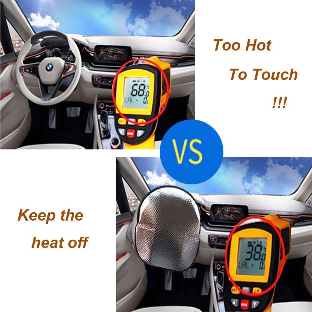 Big Ant Steering Wheel Cover Sun Shade + Bonus Side Window Sunshade-Heat Reflector Fit Most Jumbo/Standard Car-Sliver (20.1"X 17.3")