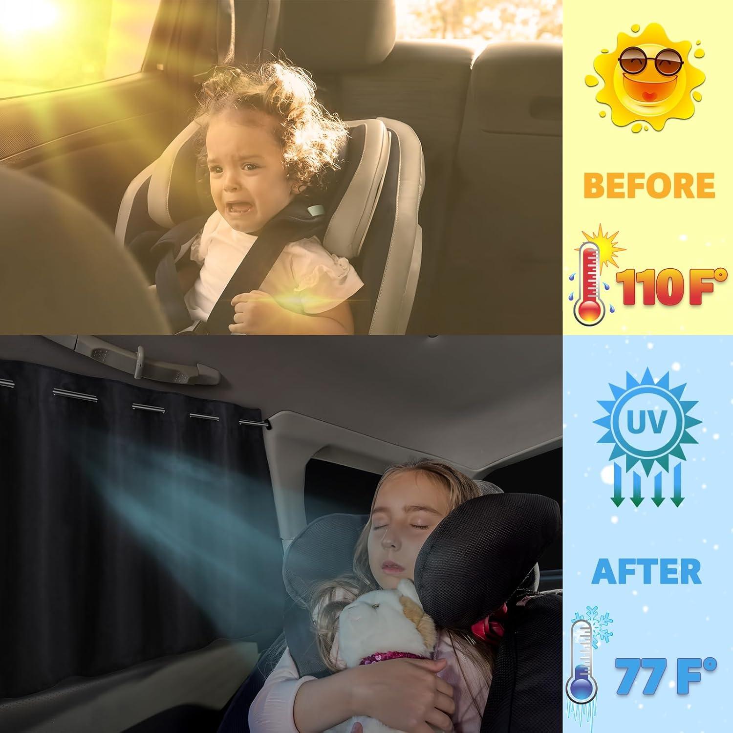 Cortinas para Ventanas de Auto XCBYT - 2 Pcs, 99% Bloqueo Luz