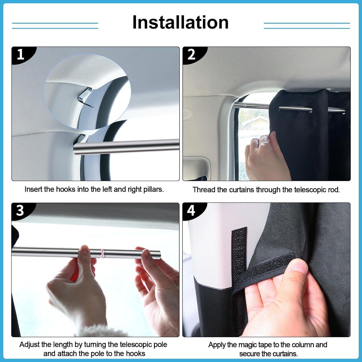 Cortinas para Ventanas de Auto XCBYT - 2 Pcs, 99% Bloqueo Luz