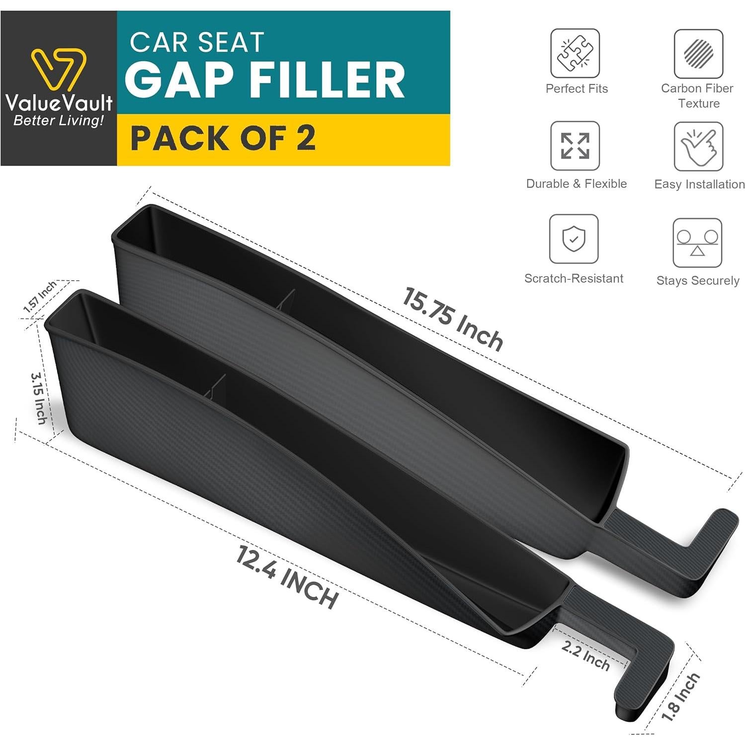 Relleno Espacio Asientos Coche ValueVault SGF-2P Negro 2 Pcs