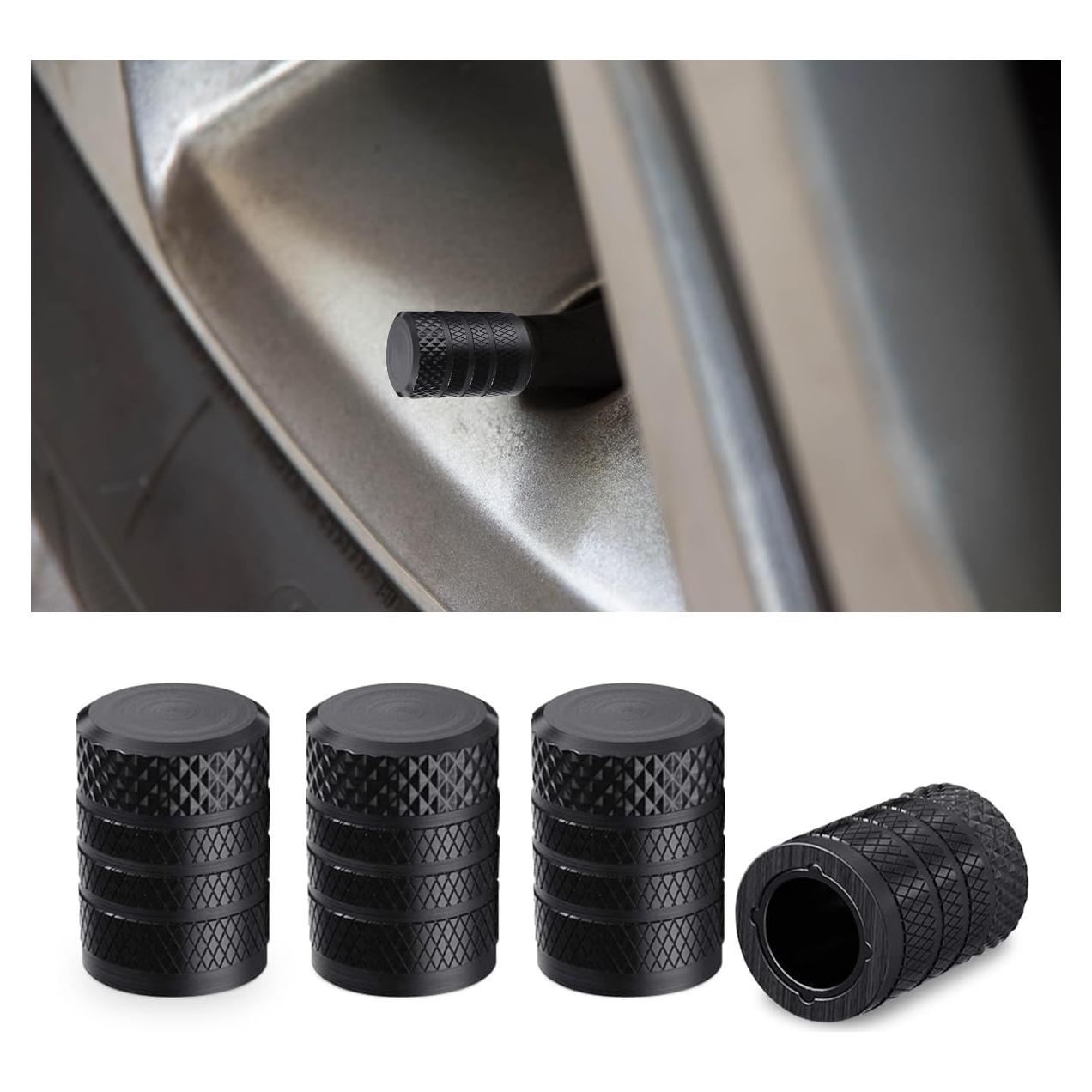 4 Tapones de Válvula de Neumático SMILFUY Aluminio Negro