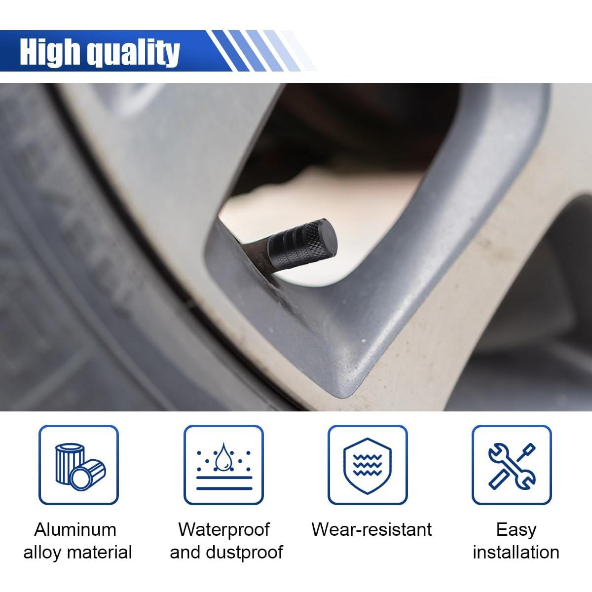 4 Tapones de Válvula de Neumático SMILFUY Aluminio Negro