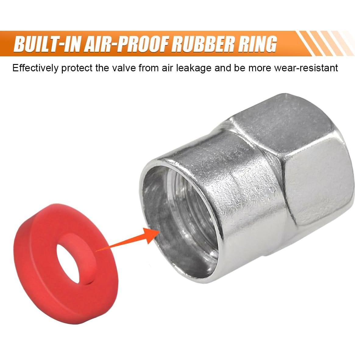 4PCS Metal Car Tire Valve Stem Caps, Aluminum Alloy Corrosion Resistance Wheel Tire Valve Stem Cover with O Rubber Ring, Universal DustProof Tire Air Valve Cap for Car Truck Motorcycle (Silver/Black)