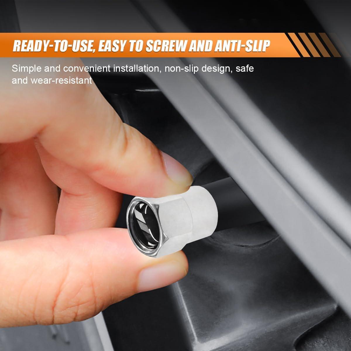 4PCS Metal Car Tire Valve Stem Caps, Aluminum Alloy Corrosion Resistance Wheel Tire Valve Stem Cover with O Rubber Ring, Universal DustProof Tire Air Valve Cap for Car Truck Motorcycle (Silver/Black)