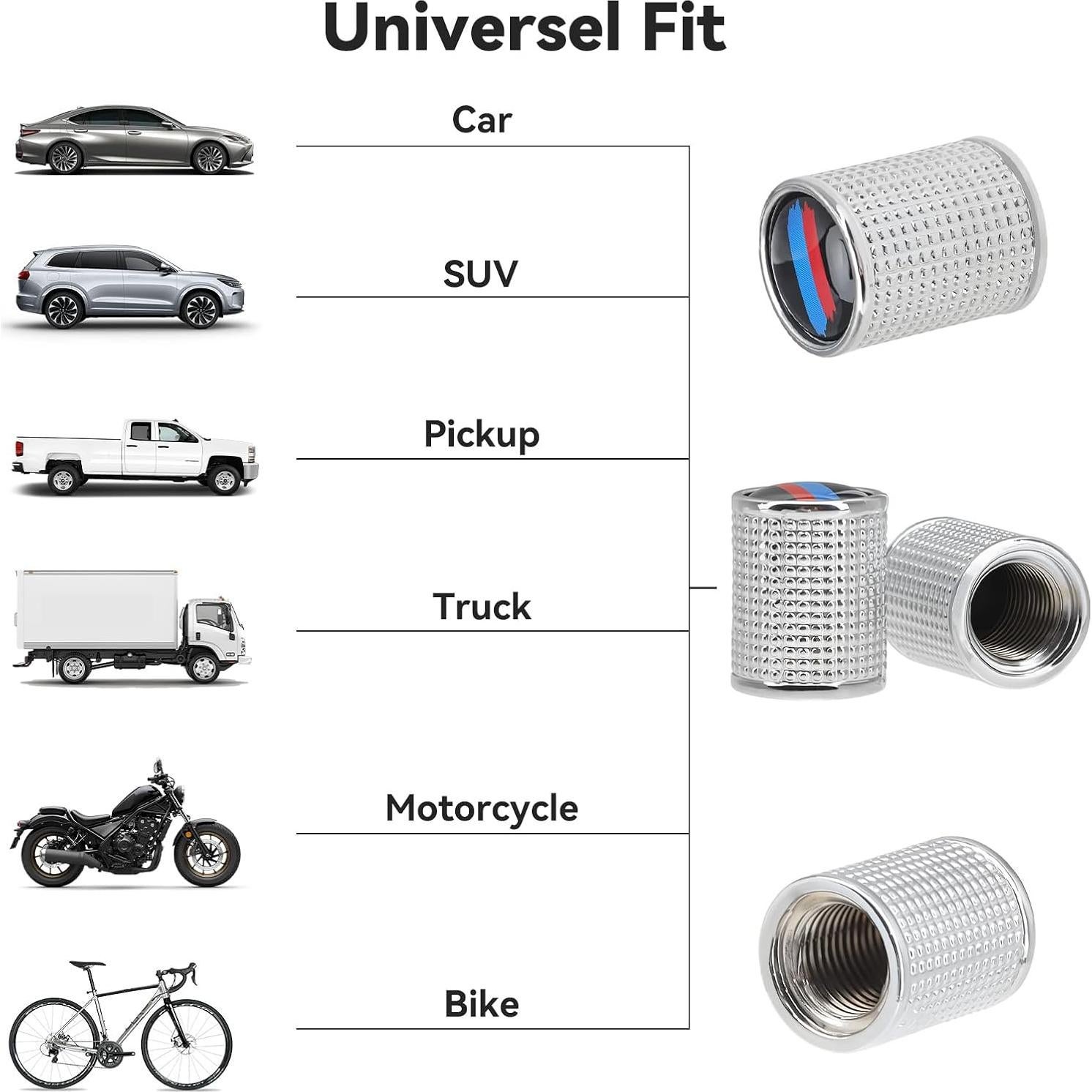 4 Tapas de Válvula de Neumático ZTGPMP Metal Plata Universal