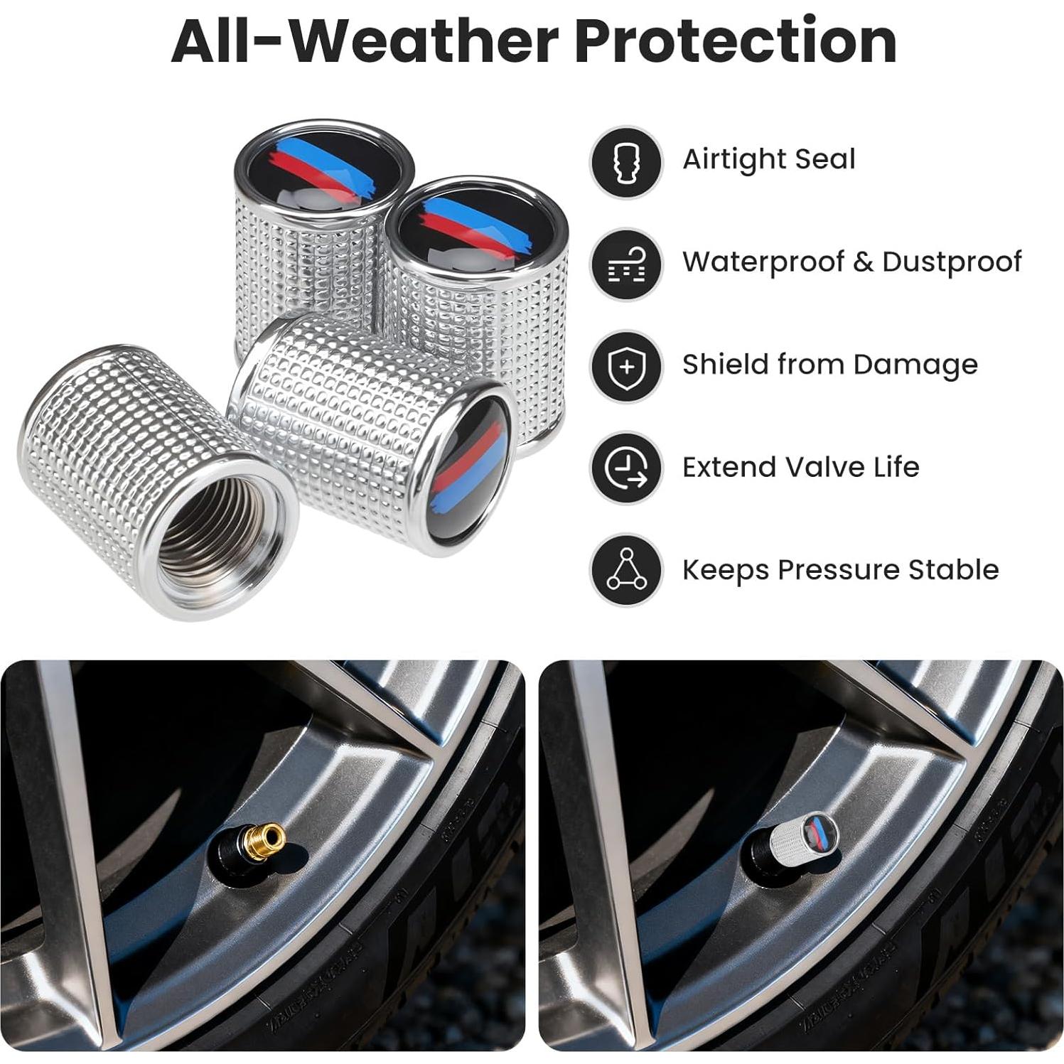 4 Tapas de Válvula de Neumático ZTGPMP Metal Plata Universal