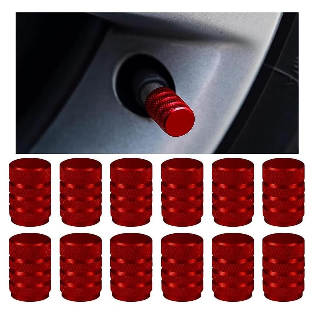 Tapas de Válvula de Neumático FALVFUN 12PCS Aluminio Rojo