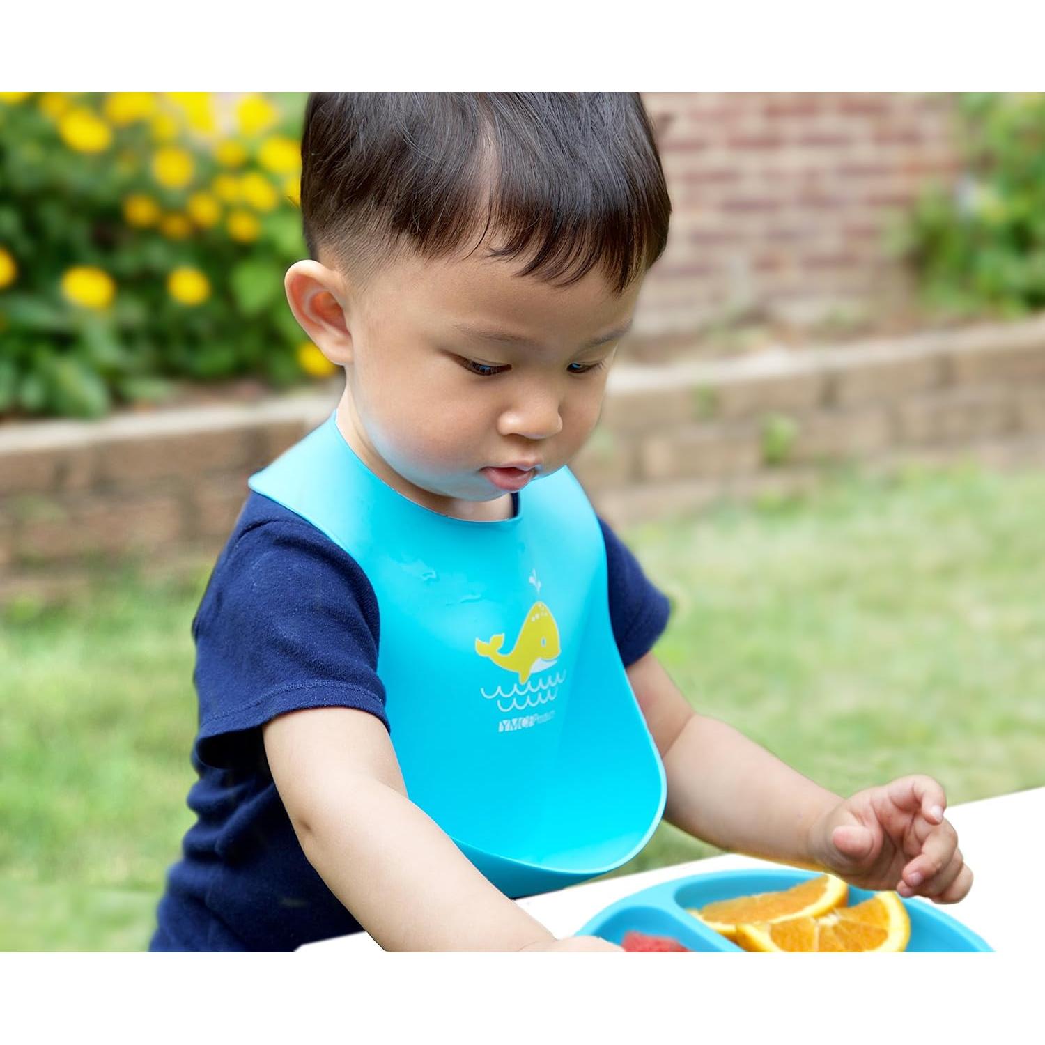 Paquete de 2 Baberos de Silicona Impermeables Bebé Verde/Azul