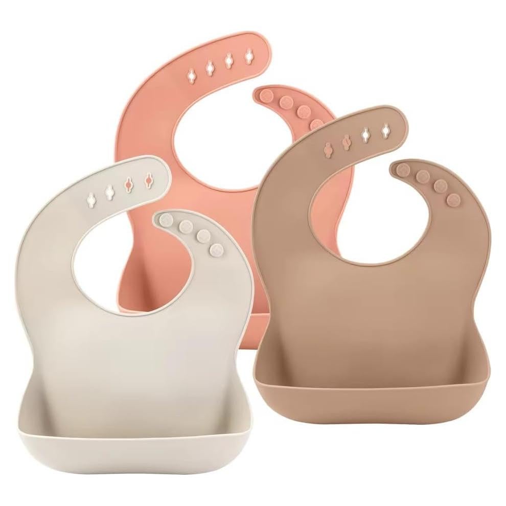 Juego de 3 Baberos de Silicona para Bebés - Ajustables y Impermeables