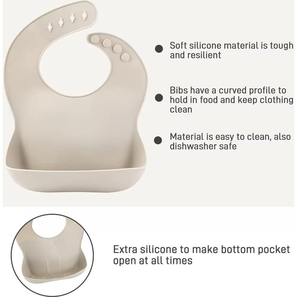 Juego de 3 Baberos de Silicona para Bebés - Ajustables y Impermeables