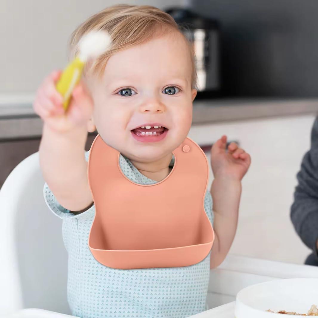 Juego de 3 Baberos de Silicona para Bebés - Ajustables y Impermeables