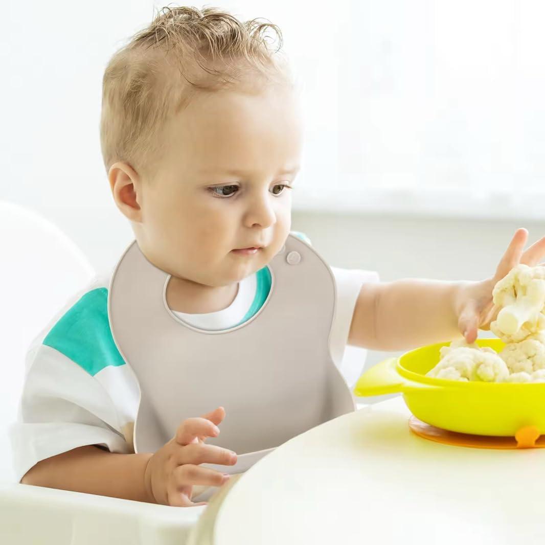 Juego de 3 Baberos de Silicona para Bebés - Ajustables y Impermeables