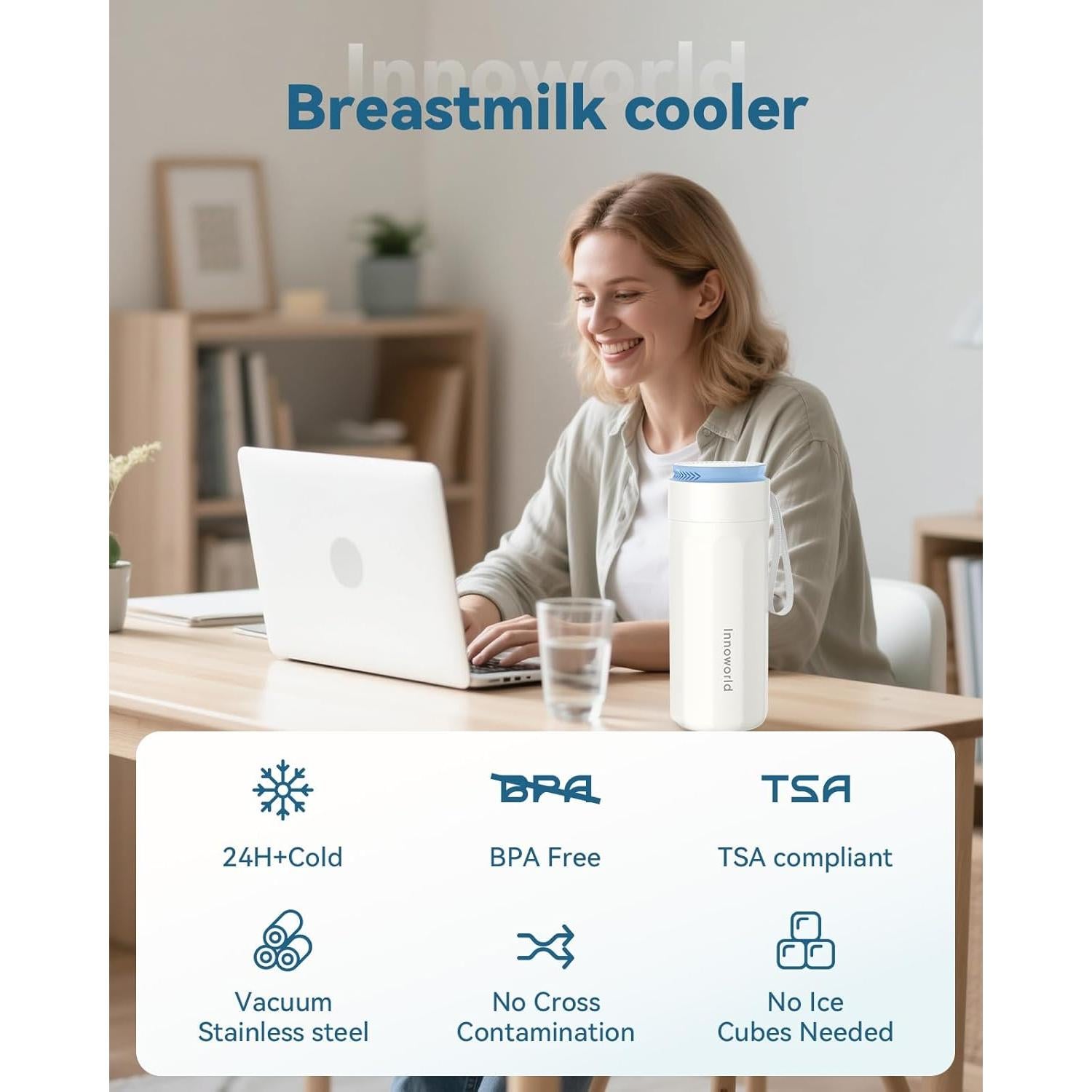 Enfriador de Leche Materna Portátil Innoworld 11oz Acero Inoxidable