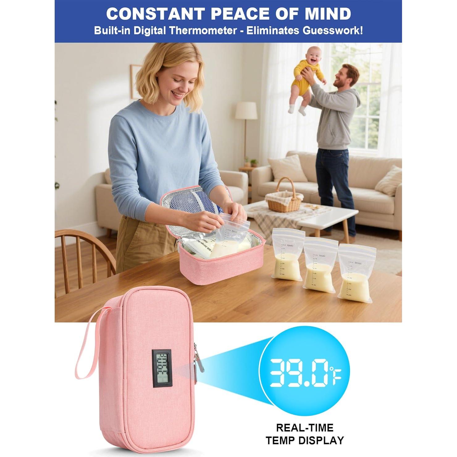 Bolsa de Viaje para Leche Materna YOUSHARES Rosa con Termómetro