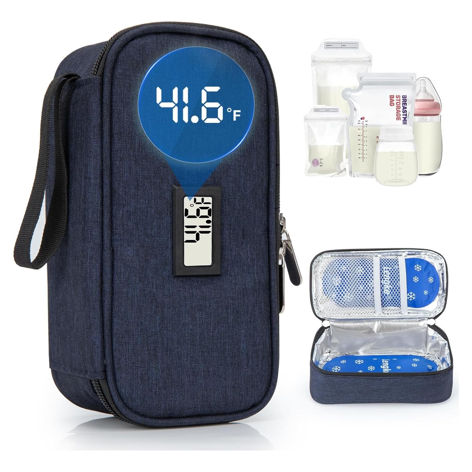 Bolsa de Viaje para Leche Materna DawnBox Azul 20oz con Termómetro