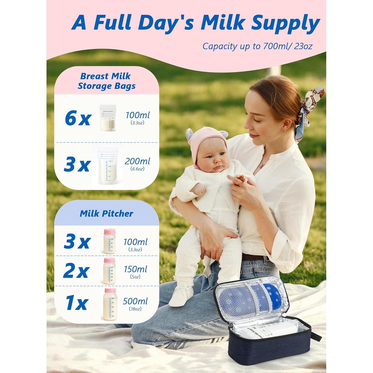 Bolsa de Viaje para Leche Materna DawnBox Azul 20oz con Termómetro