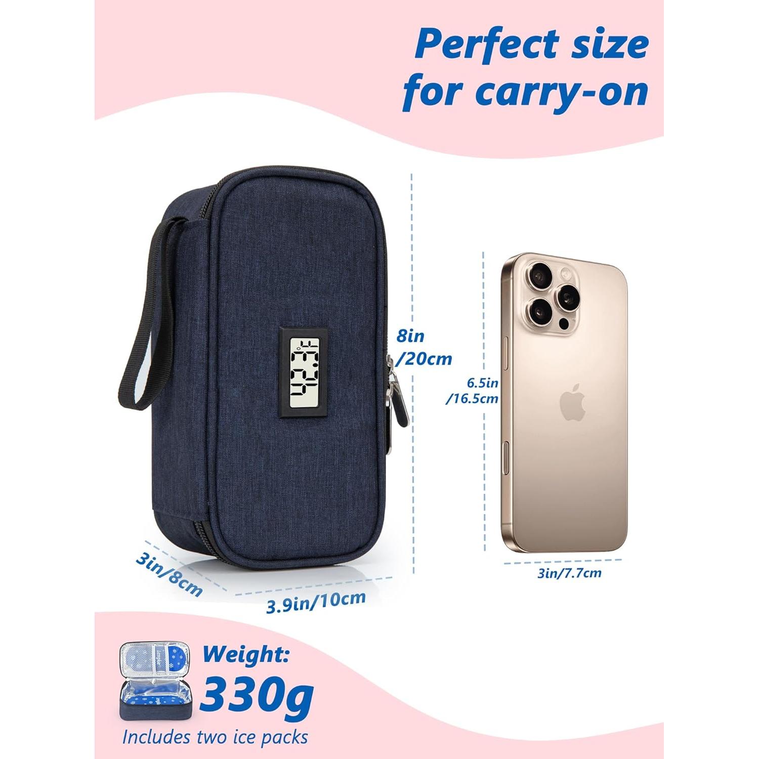 Bolsa de Viaje para Leche Materna DawnBox Azul 20oz con Termómetro