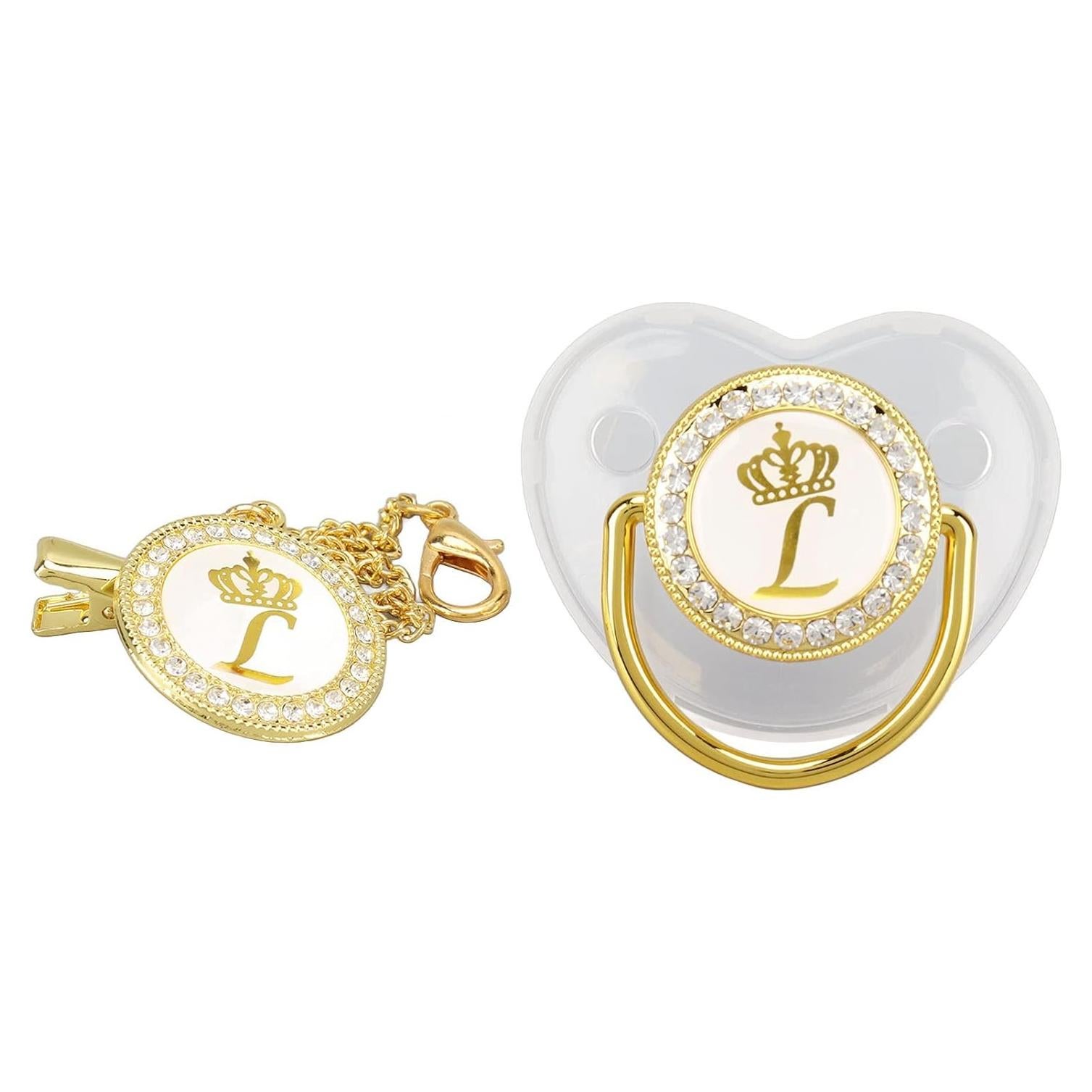 Clip de Chupete Dorado Focket para Bebé con Iniciales y Letras