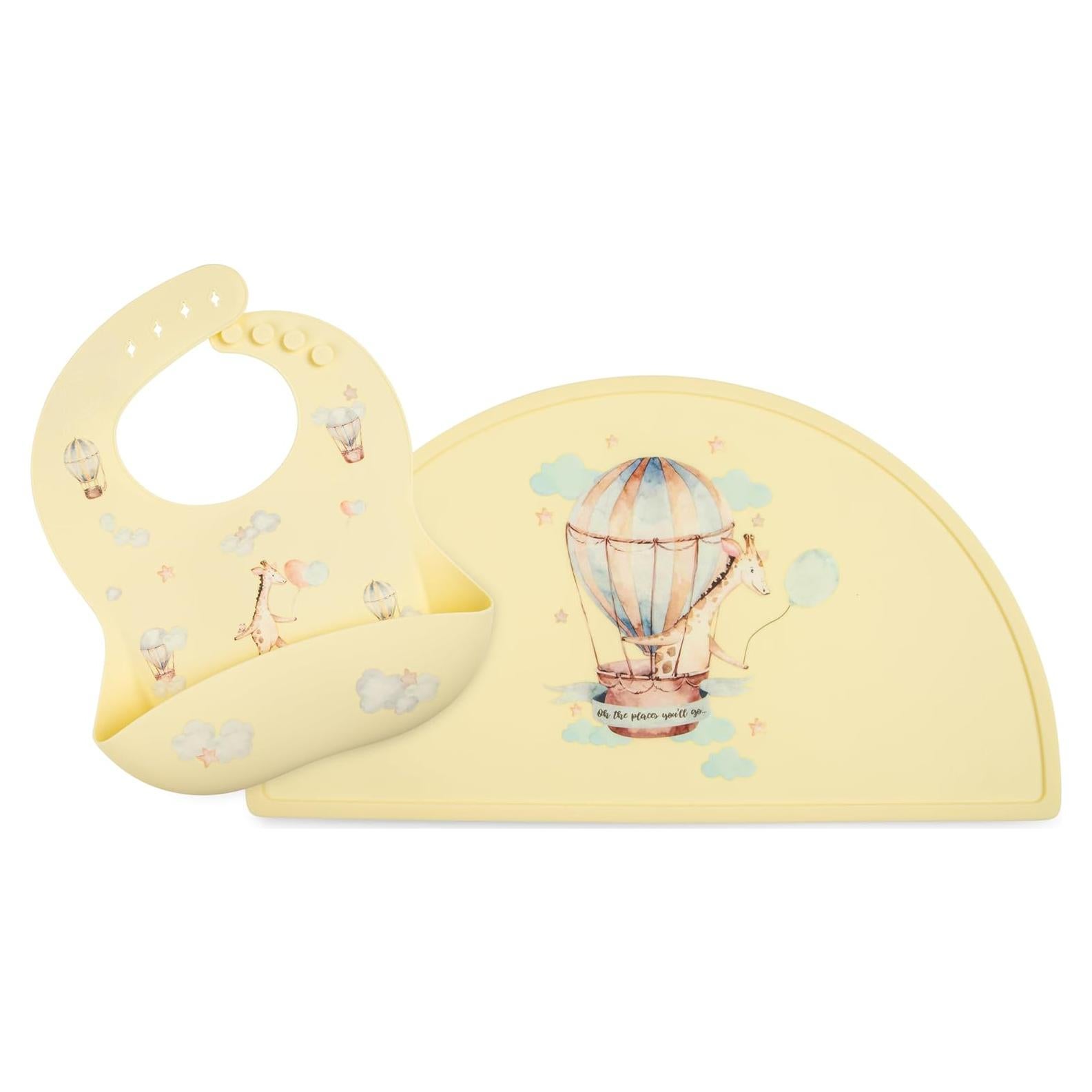 Babero y Tapete de Silicona Mamabear | Ajustable, Impermeable, Libre de BPA