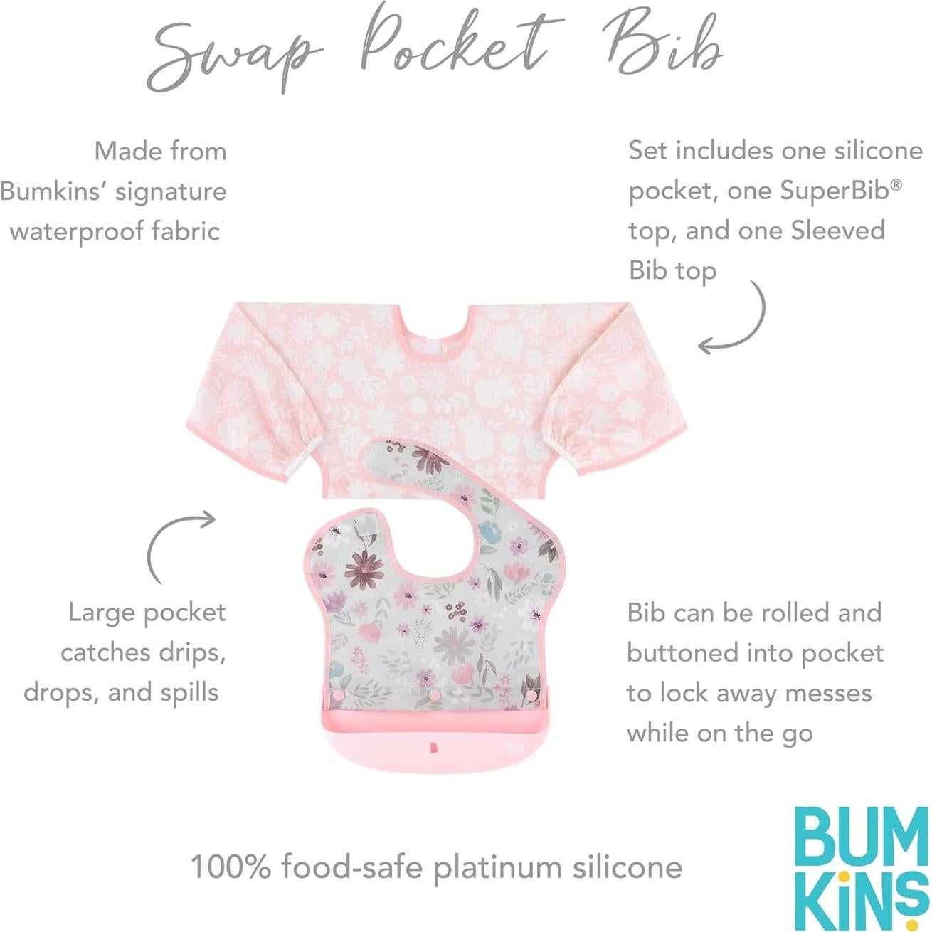 Bibs de Silicona Bumkins Floral para Bebé 6-24 Meses
