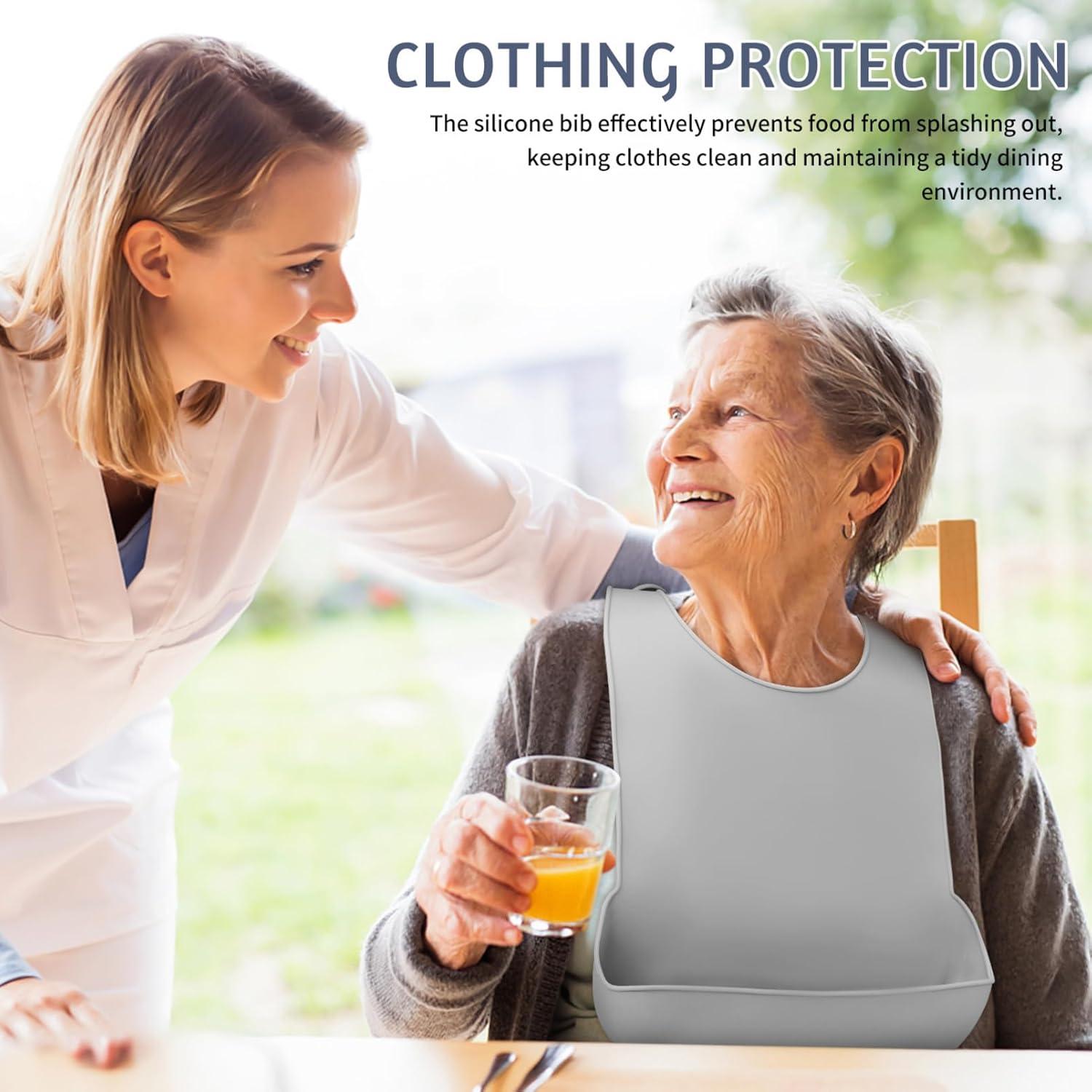 Babero de Silicona para Adultos FOMIYES - Impermeable y Ajustable 42x28cm