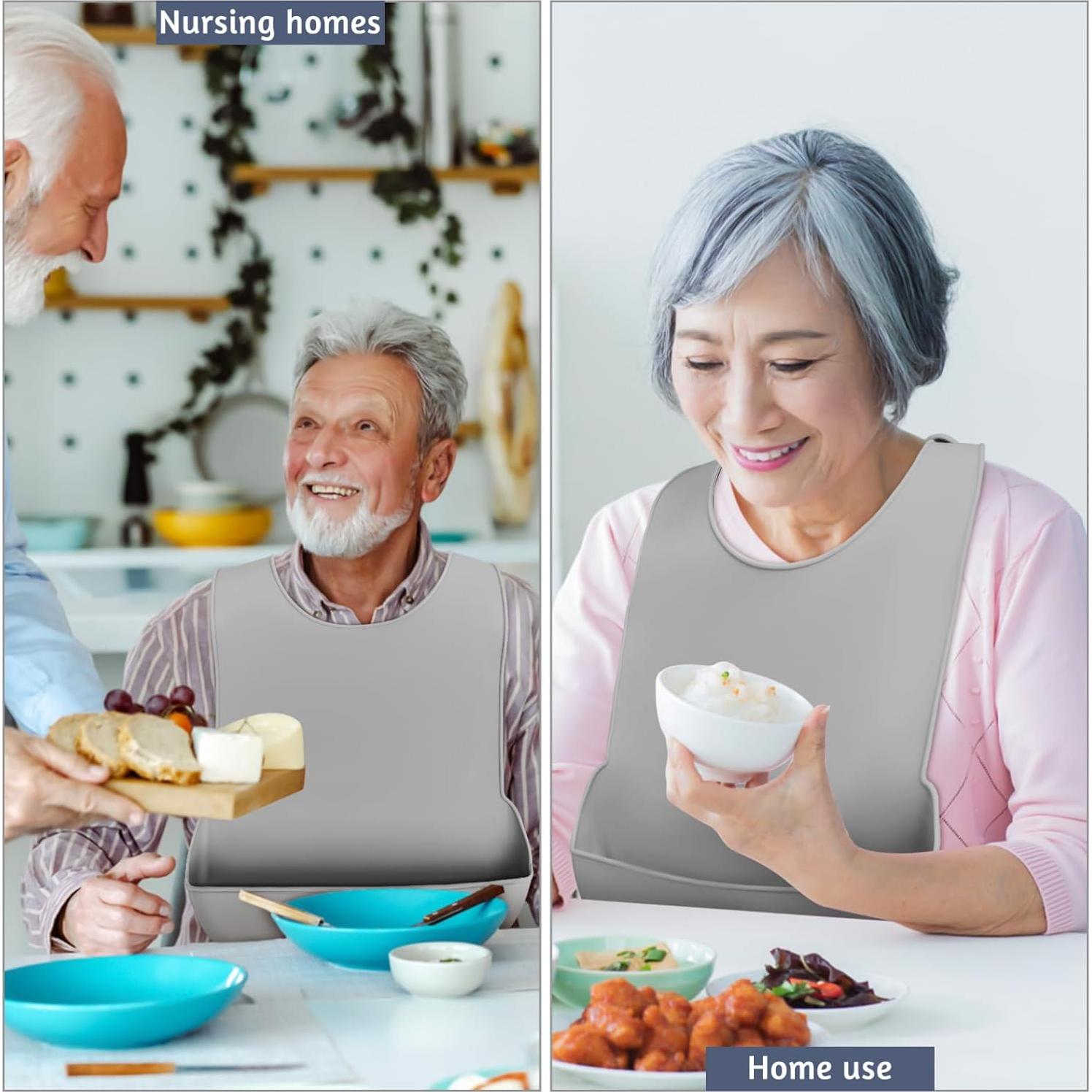 Babero de Silicona para Adultos FOMIYES - Impermeable y Ajustable 42x28cm