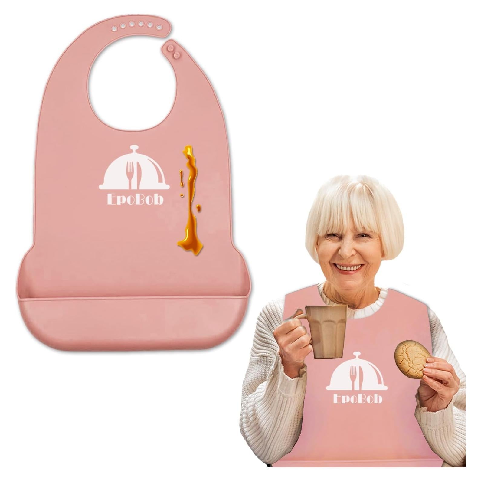 Bibs de Silicona Ajustables para Adultos Rosa - Lavables y Reutilizables